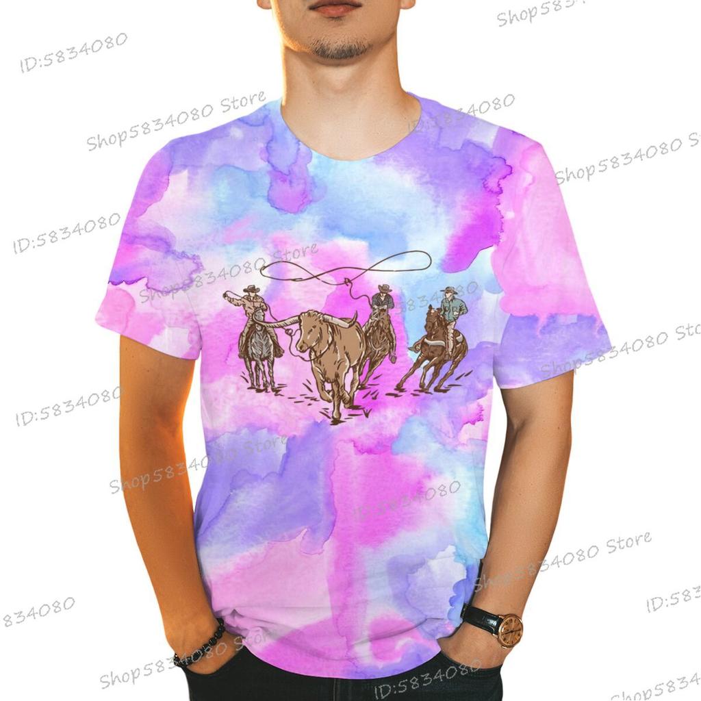 90s Vintage Cowboy TShirts Tops Retro Rodeo Outfit Gifts TieDye Fashion Summer Clothes Wild West Cowboy Short Sleeve Tshirt