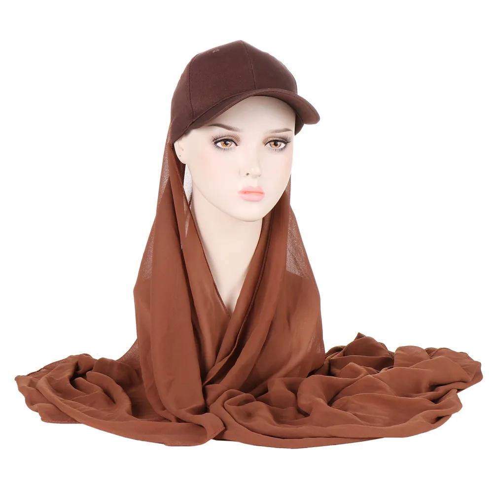Bubble Pearl Chiffon Shawl with Baseball Cap Hat Wrap Veil Instant Hijabs Bandana Turban Muslim Women Ready To Wear Head Scarf