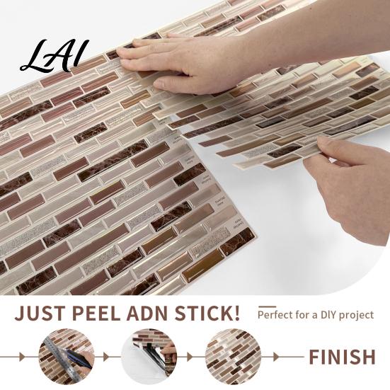 Rental Friendly Wall Decor 3D Gel Faux Mosaic Stickers Easy Peel & Stick Backsplash Tile Decorative Adhesive Sheets Vintage Brick Wallpaper