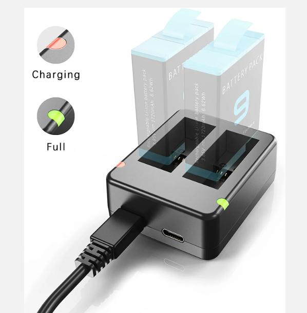 Dual Port Slot Double Battery Charger For Gopro Go Pro Hero 11 10 9 Black with USB Cable Action Camera Accessory
