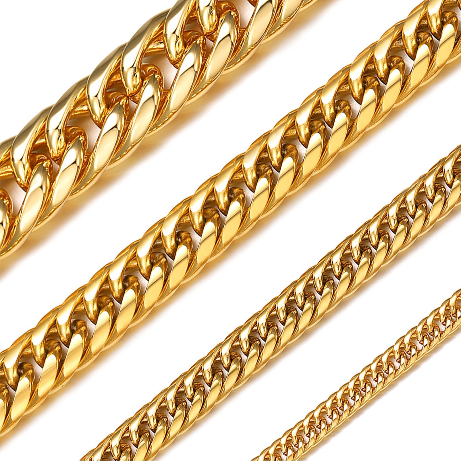 

[ChainsHouse] Curb Chain Necklace for Men, Chain Only, Gold, Surgical Stainless Steel, Rustproof, Length 56cm, Width 3.5mm