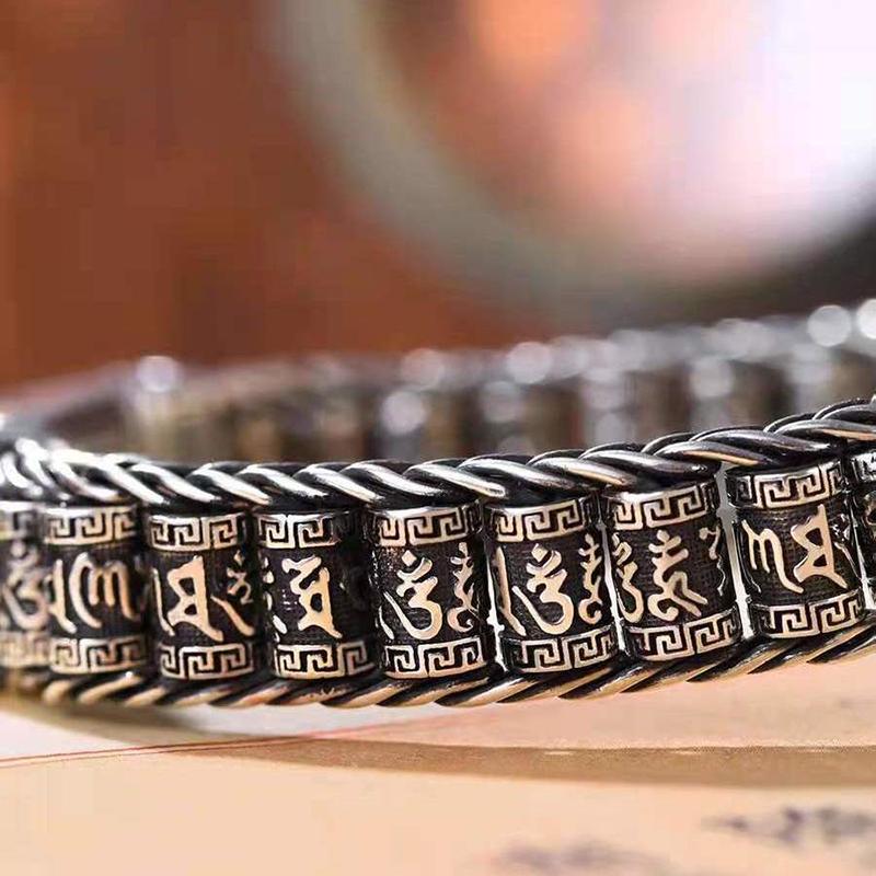 925 Sterling Silver Retro Creative Passepartout Prayer Wheel Bracelet Men's Transfer Beads Six-Character Mantra Jewelry Gift