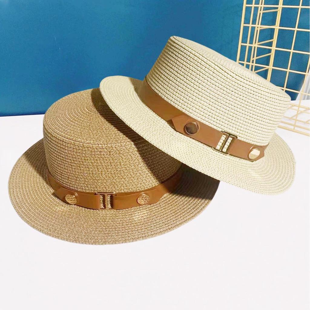 2025 Women's French Flat-Top Straw Hat for Large Heads, Wide Brim, Perfect for Beach Holidays and Sun Protection, Plus Size Woven Design.
