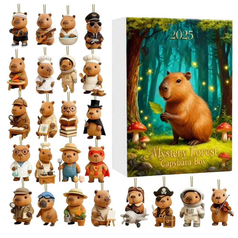 24Days Advent Capybara Toy Christmas Countdown Calendar 2D Flat Acrylic Pendant For Festive Car Rearview Stocking Stuffer Mantel