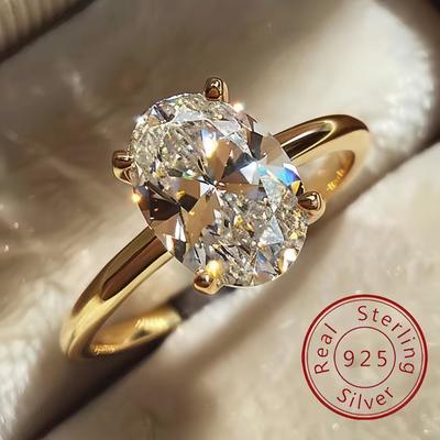 925 Silver 1-8Ct Zircon Gorgeous Shiny Oval Stone Ring for Women Engagement Wedding Luxury High Quality Fine Jewelry