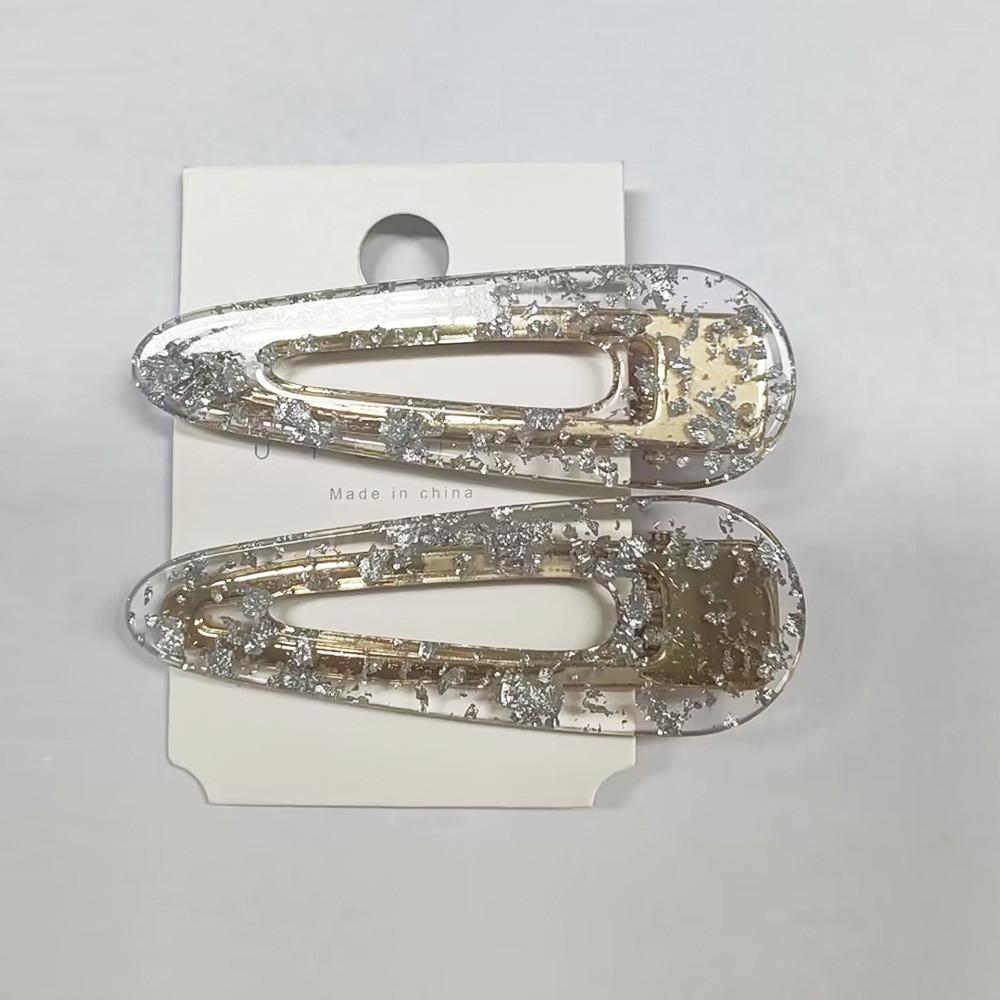 Fashionable Sweet And Fresh Acetate Hair Accessory For Women With Side Clips Silver Foil