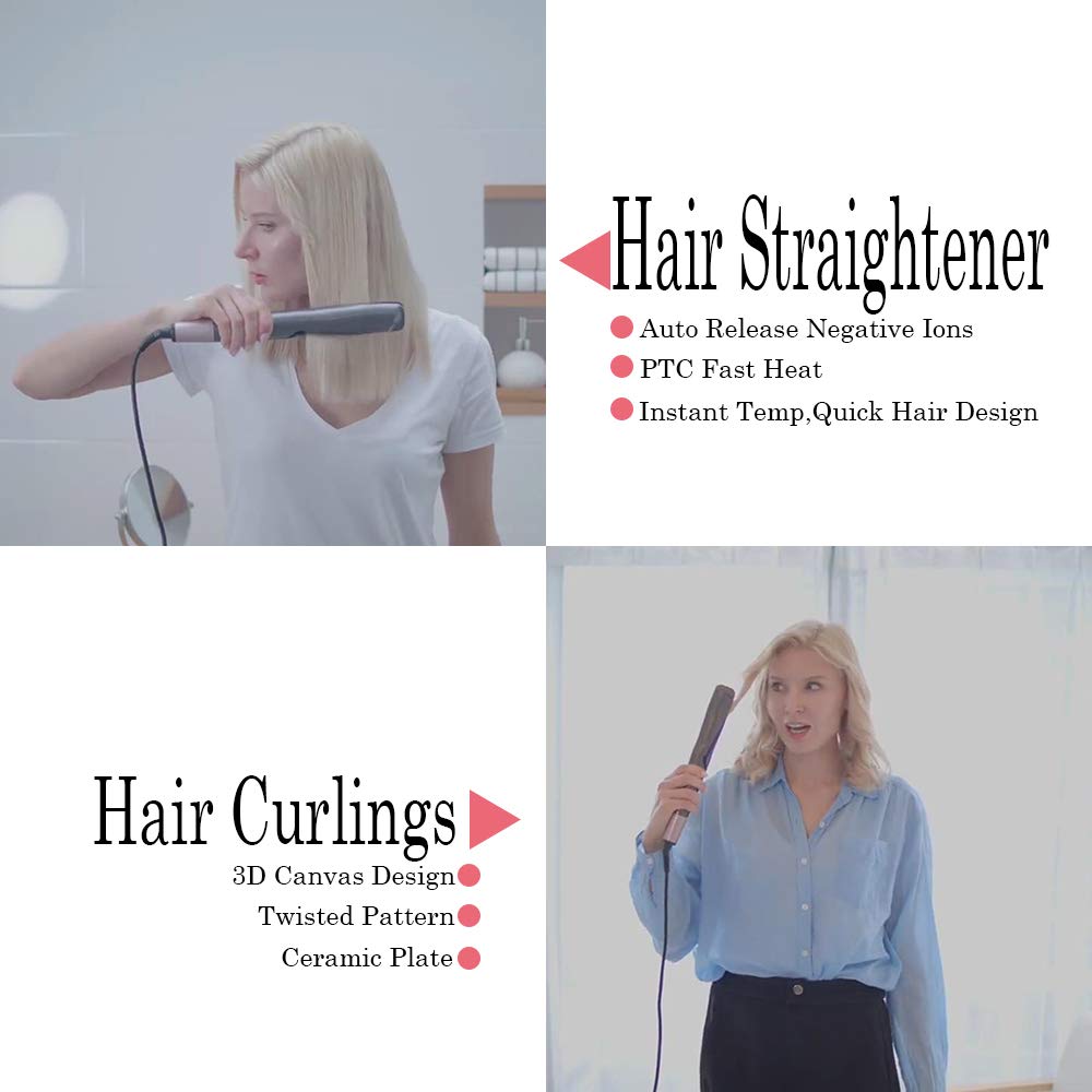 Professional Spiral Wave Curl And Straight Iron Styling Tools 2 in 1 Hair Curler & Straightener Twisted Ionic Flat Iron Styler