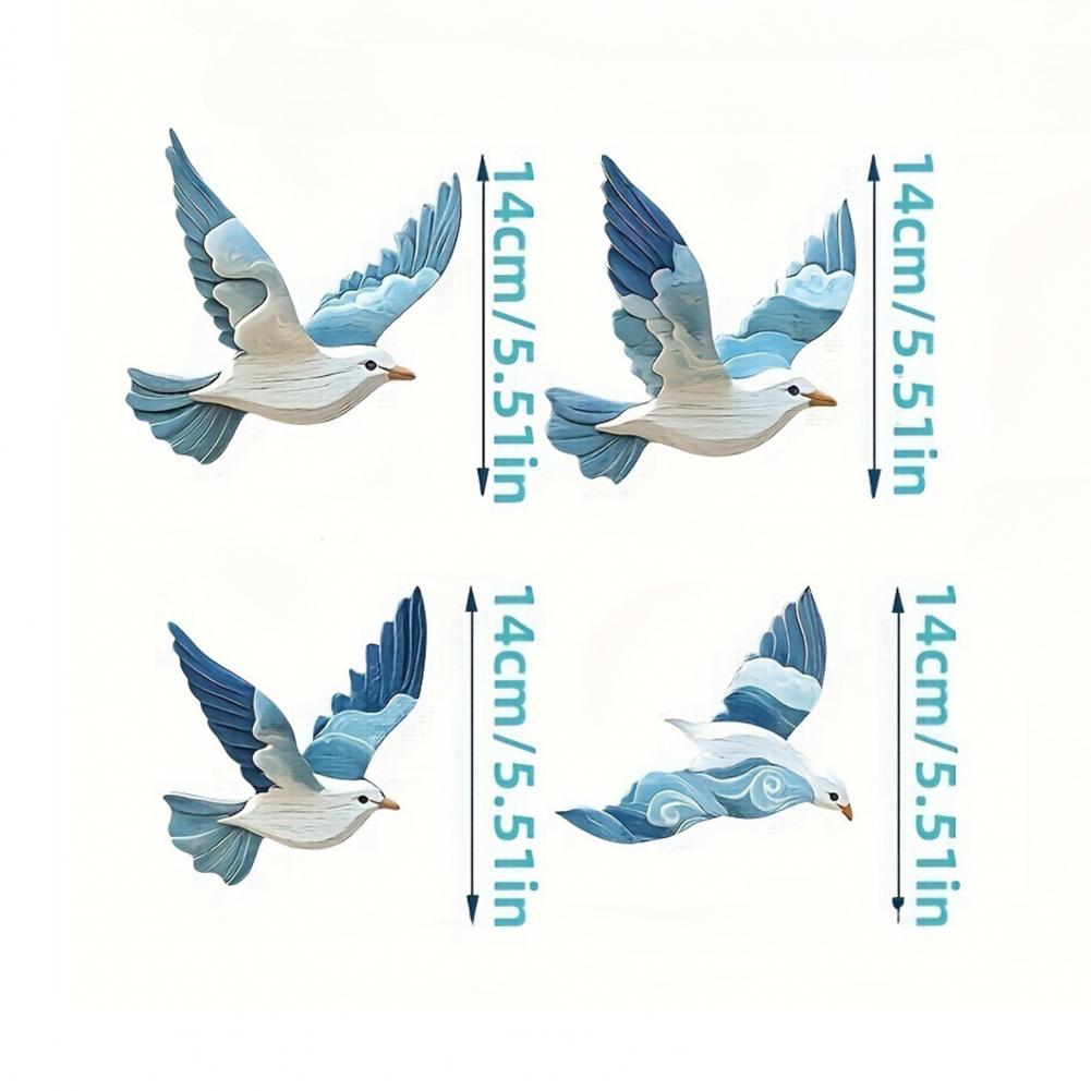 4Pcs/Set Wooden Blue Pigeon Wall Decoration Farmhouse Rustic Bird Wall Art Home Wall Hanging Ornament