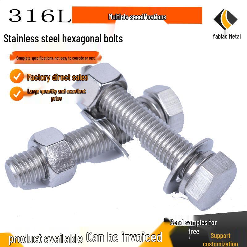 316L Stainless Steel Hex Head Fully Threaded Bolt DIN933, Sizes: M14, M16, M18, Customizable