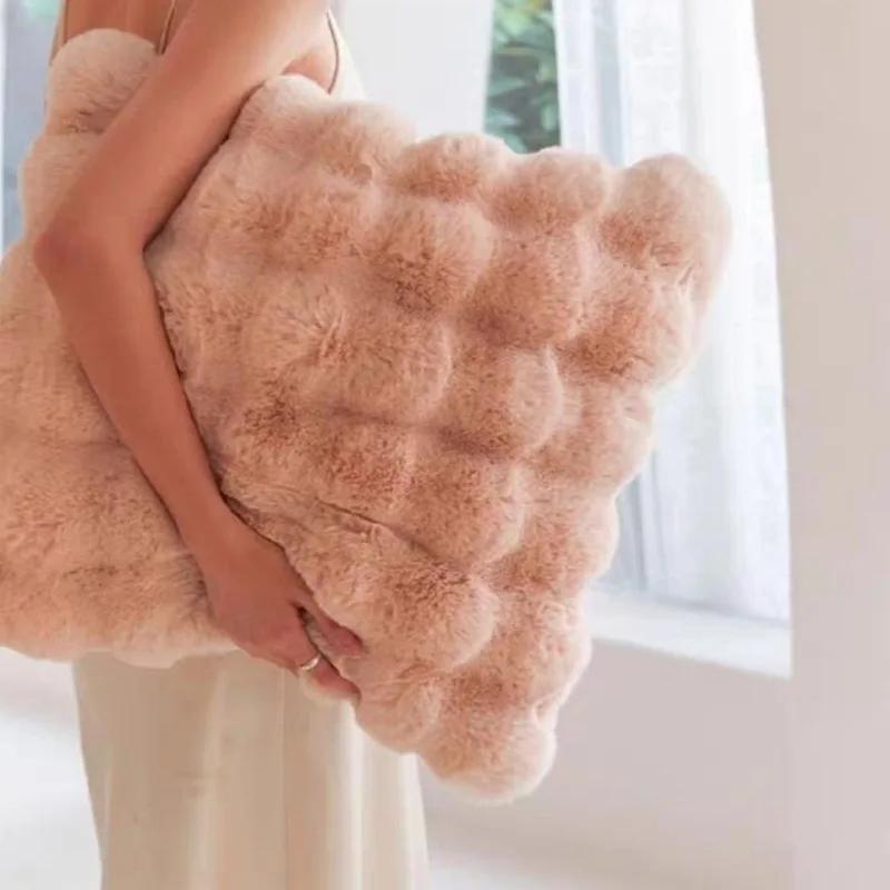 Rabbit Hair Bubble Plush Pillow Sofa Bedroom Headboard Square Pillow Office Waist Backrest with Pillow Core Pillowcase Cushion