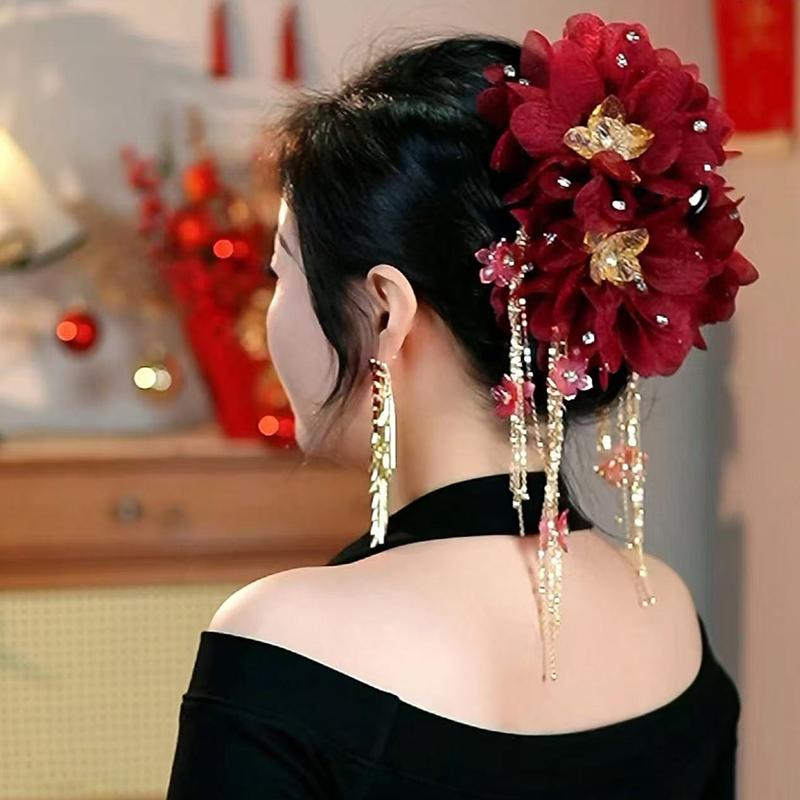 Presilha de Cabelo de Flor Versátil Borla de Paetês Presilha Tubarão Para Mulheres Meninas Retrô Garra de Cabelo Acessórios de Cabelo de Flor Elegantes Presente