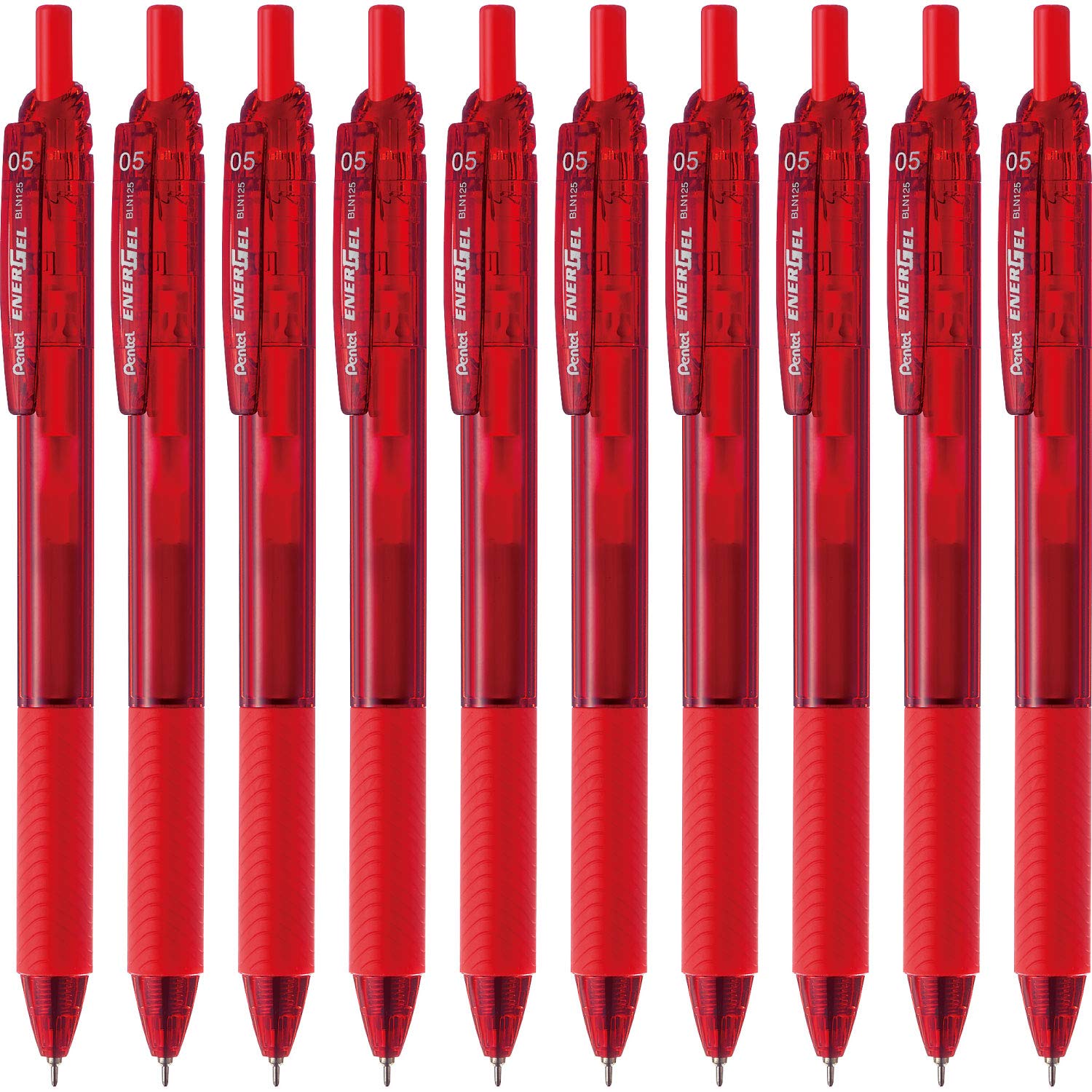 Pentel Gel Ink EnerGel S Ballpoint Red 10 Pens Pen, 0.5mm, Barrel, BLN125-B, красный