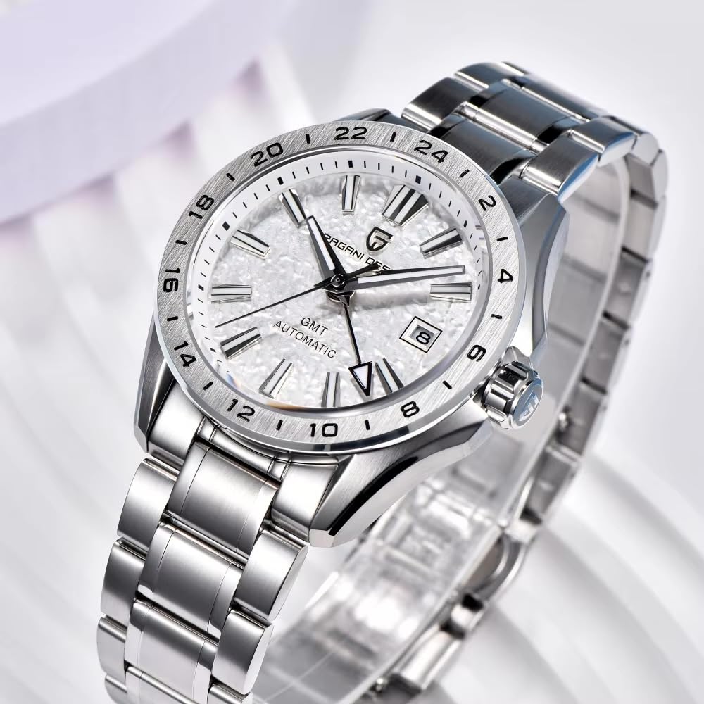 Zegarek PAGANI DESIGN Wyprodukowany w Japonii Wskazówka GMT Ruch Automatyczny Mechaniczny W zestawie Koperta Wodoodporny Biznesowy Zegarek Garniturowy Pasek ze Stali Nierdzewnej