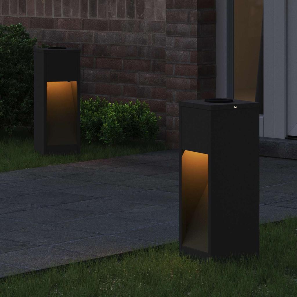 Solar LED Path Light 2 Pcs Black Cold Rolled Steel