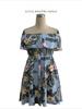 Summer Elegant Women Print Off Shoulder One Shoulder Ruffle Hem Dress A Line Style Mature Style French Retro Slim Sexy Elegant Women Maxi Dress