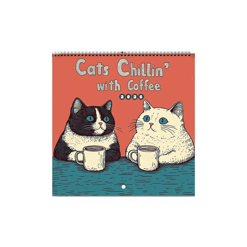 Cat Calendar - Relax With Cats And Coffee, Paper Calendar, Home Decoration, Wall Calendar, Paper
