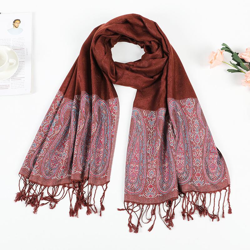 Ethnic Style Cashew Scarf Air Conditioner Large Shawl Scarf Dual-Purpose Jacquard Fringed Spring And Summer Long Cotton Scarf Women