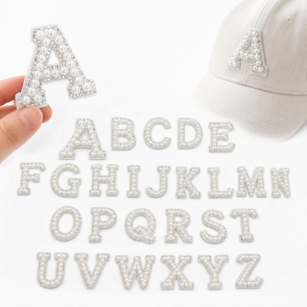 26 Pcs Large Beads with Adhesive Letter Stickers and Non-Woven Letter Patches for Jewelry Making and Clothing Decoration
