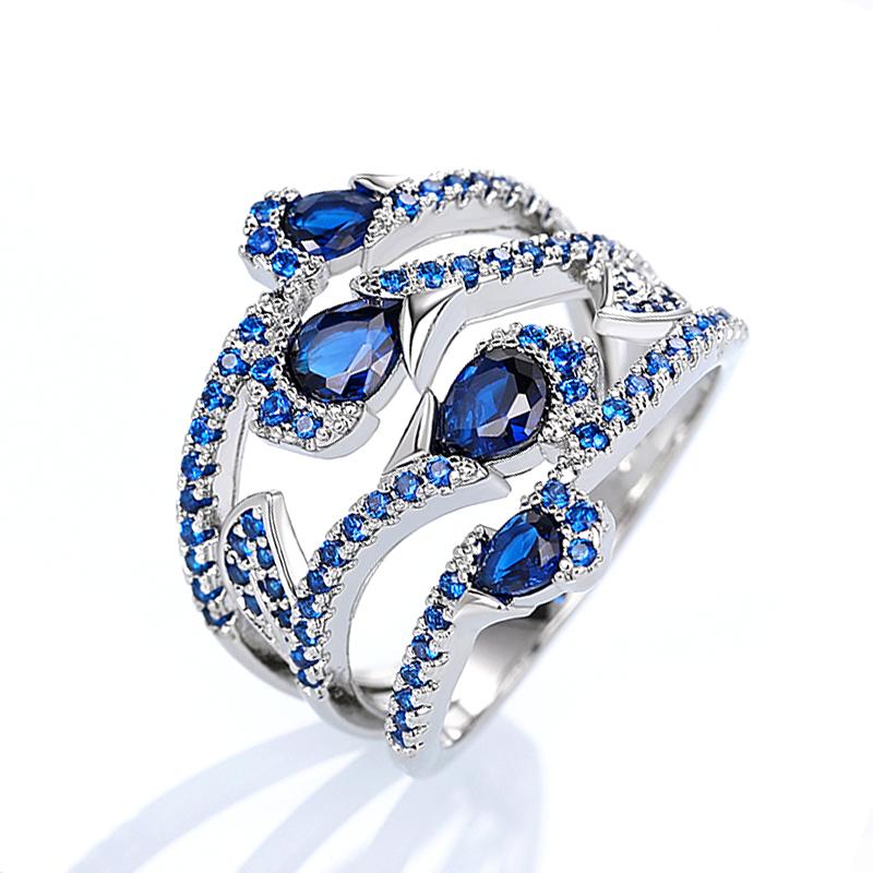 

Huitan Luxury Pear Blue CZ Women Rings New Temperament Elegant Female Accessories Wedding Anniversary Party Statement Zircon 6