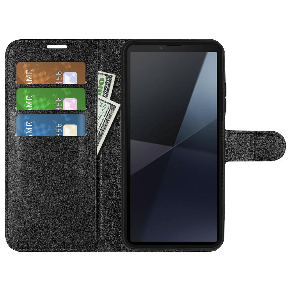 

For Sony Xperia 10 VI Case Litchi Texture Leather Wallet Phone Cover Black