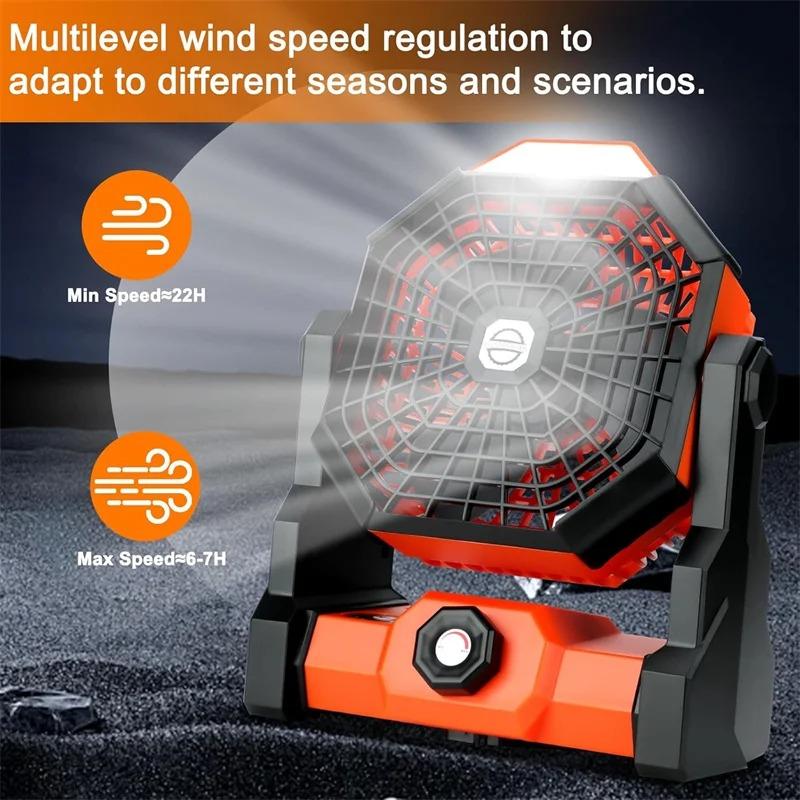 Usb Rechargeable Camping Fan With Light Hook - Portable Outdoor Tent Fan, Personal Desk Fan For Travel, Home, Emergency Use