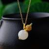 Collana Zucca Vintage con Giada Hetian e Argento 925 Placcato Oro