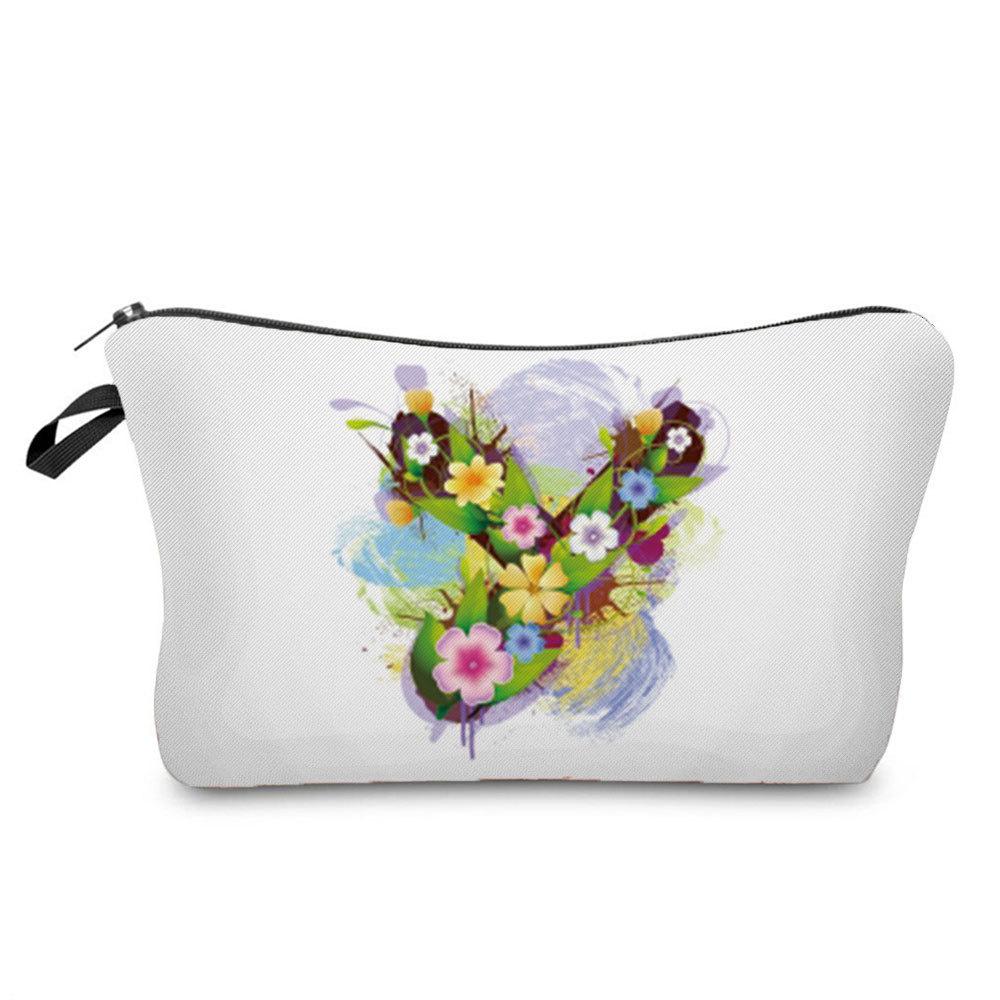 Women Flower Group Letters Print Cosmetic Bag Toiletries Organize Travel Storage Case 6787