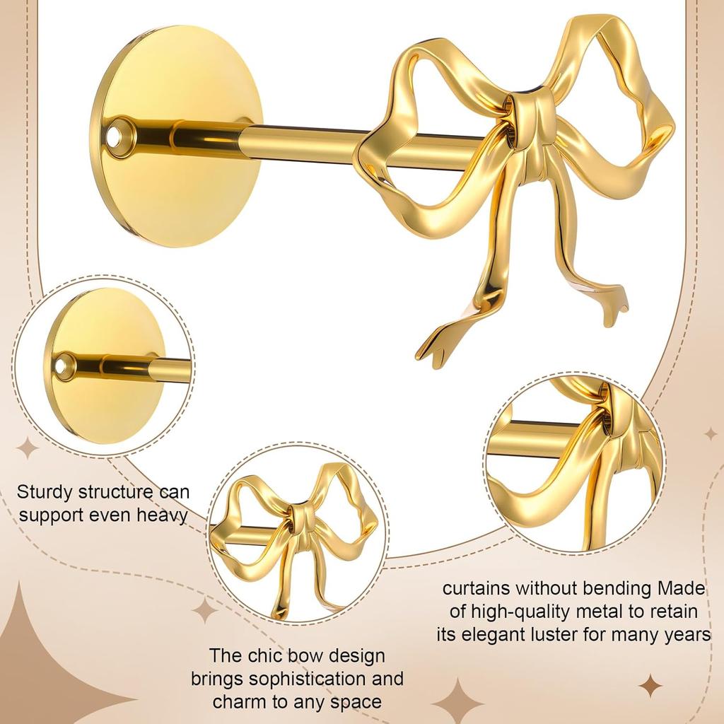 2 Pcs Metal Bow Curtain Holdbacks Gold Wall Mounted Bow Curtain Hold Backs Curtains Modern Gold Holders for Living Room Bedroom Office Home