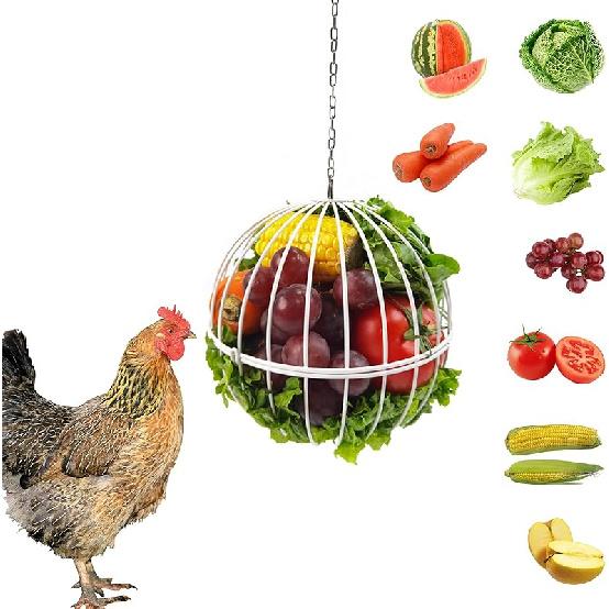 Hanging Chicken Feeder - 7.1 Inch Large Iron Chicken Veggie Treat Ball - Sturdy Chicken Treat Holder with 15.7 Inch Hanging Chain - Black белый