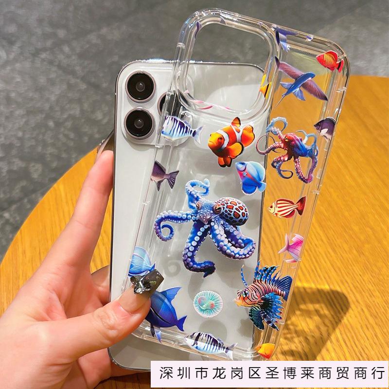 Marine Animal Airbag Anti-drop for Apple 14 Mobile Phone Case Iphone15promax Transparent 12/11/13/x