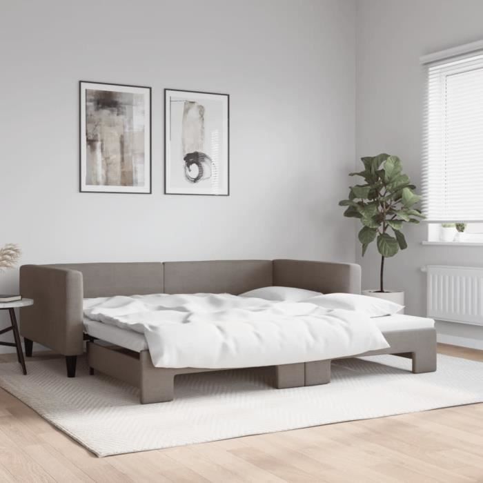 VidaXL Lit de jour avec lit gigogne taupe 100x200 cm tissu 3196586