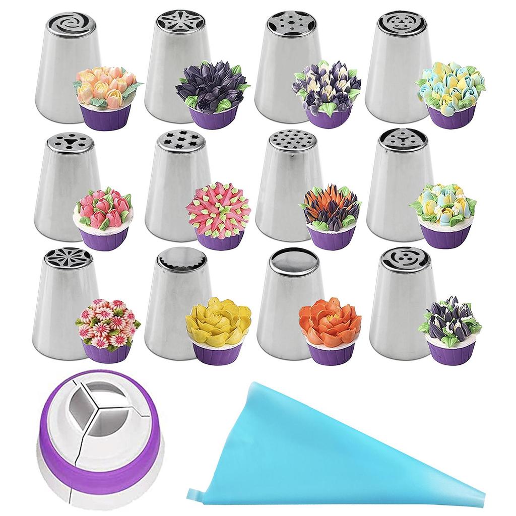 Stainless Steel Russian Piping Tips DIY Piping Tips Set Cupcake Decorating Kit Icing Piping Nozzle for Cookie Cupcake