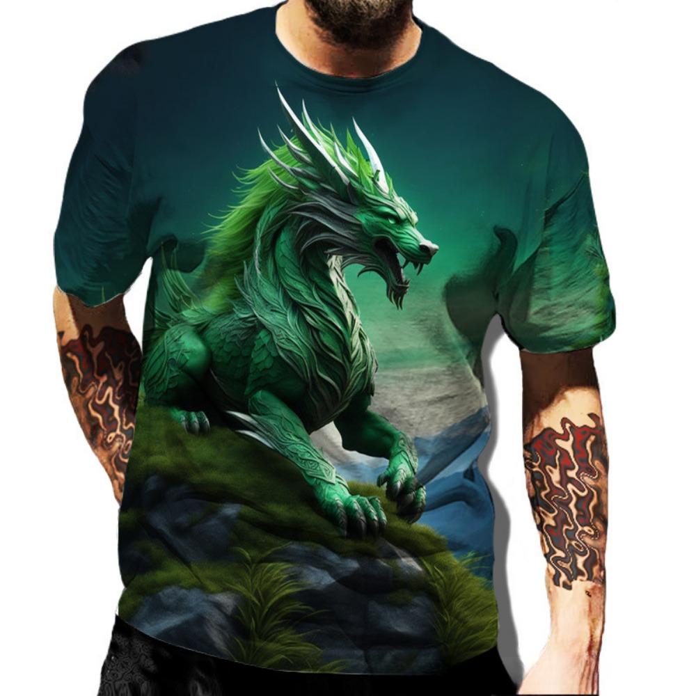 Summer Round Neck 3D Dragon Series Print Top Fashionable Casual Short Sleeved Men's T-shirts