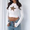 Y2K Ladies Autumn Winter Long Sleeve O Neck Leopard Star Printed Slim Fit Pullover T Shirt Crop Top