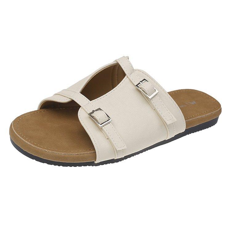 Pantoufles françaises à une pédale pour femmes 2025 nouvel été extérieur à semelle plate pantoufles à un mot double boucle plage cool pantoufles femmes