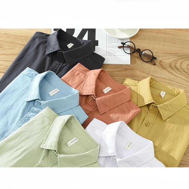 Cotton Solid Color Men's Summer Lightweight Short Sleeve Shirt Business Casual Daily Shirt Loose Casual Jacket