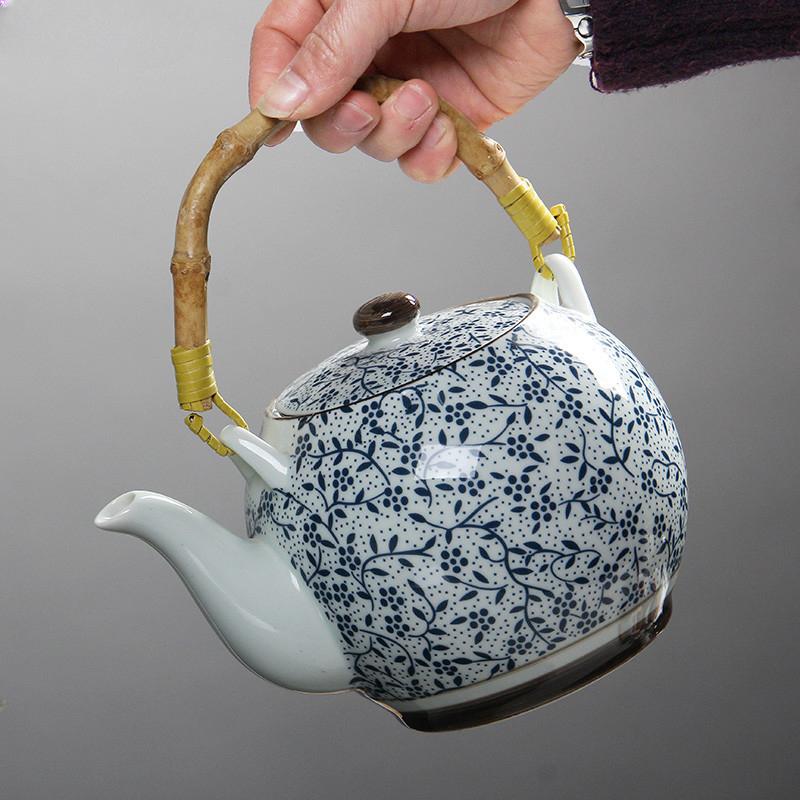 High Temperature Resistant Ceramic Teapot 1000ml Office Tea Pot Filter Household Blue and White Porcelain Kettle