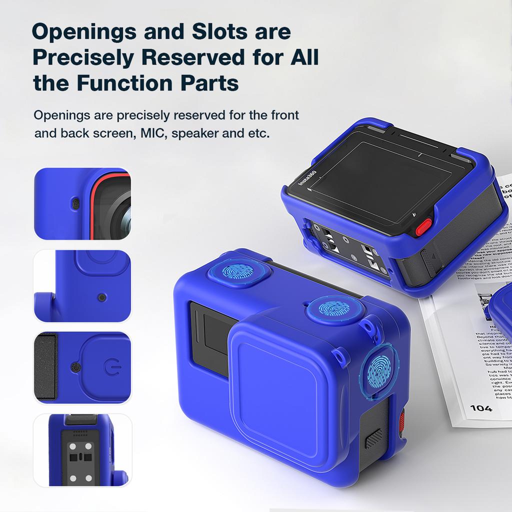 aMagisn AC19 Silicone Camera Protectiv Kit Camera Protector Case + Lense Cover + 2 Straps Compatible with Insta 360 Ace