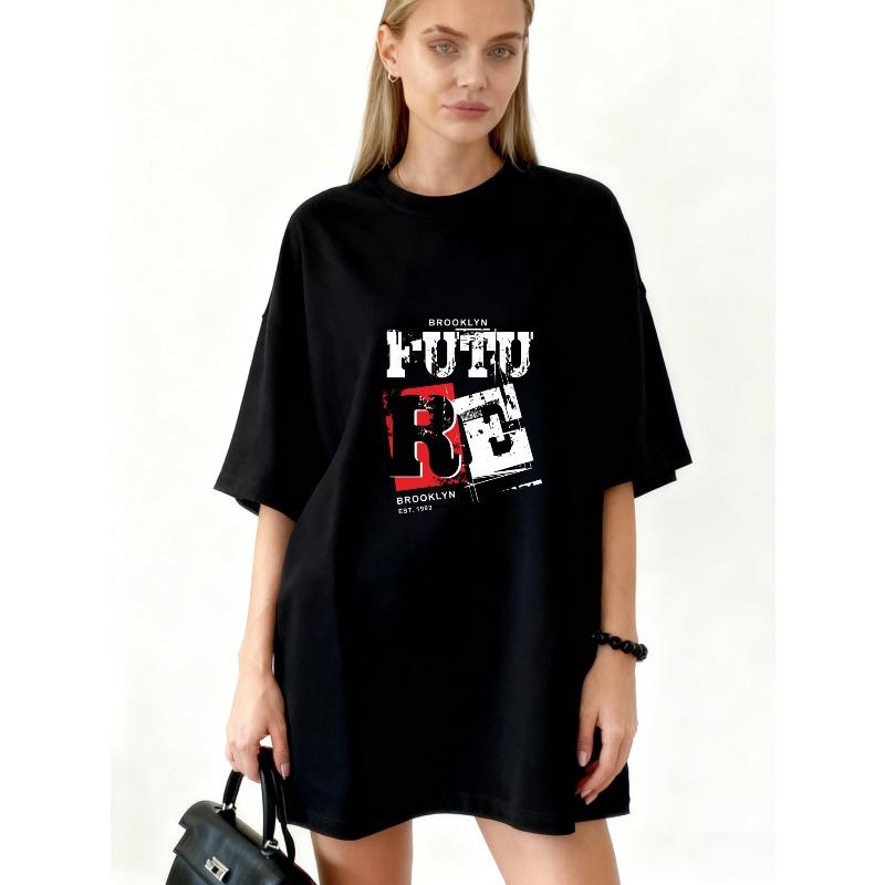 Oversized T Shirt Black Future Brooklyn Graphic Print Streetwear Casual Wear XXXXL чёрный