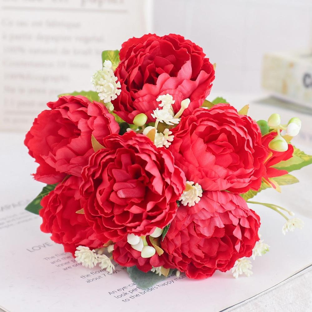 Artificial Flowers Silk Peony Hydrangea For Living Room Home Decoration Wedding Bride Bouquet Rose Fake Plants Table Accessories