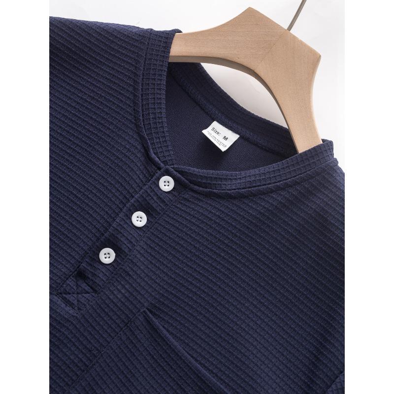 Men's Vintage Simple Loose Henley Long Sleeve T-Shirt.