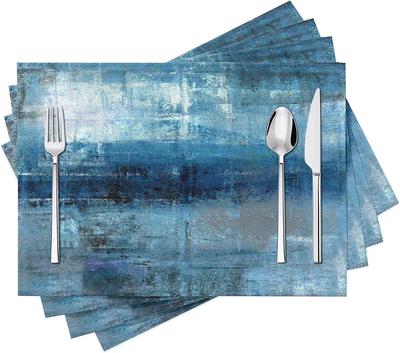 Sorfbliss Modern Art Placemats Set of 4 Blue and Grey Abstract Painting Place Mats for Dining Table Home Party Decor 18x12 Inch