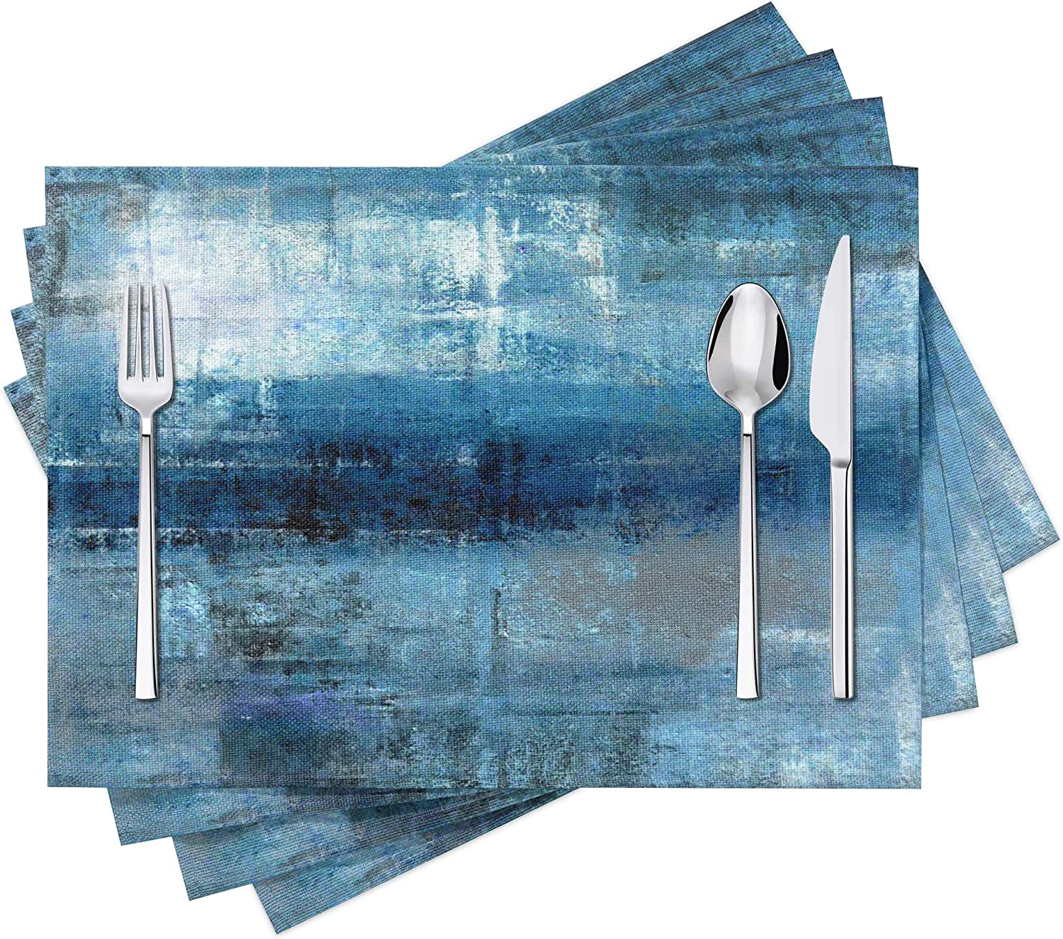 Sorfbliss Modern Art Placemats Set of 4 Blue and Grey Abstract Painting Place Mats for Dining Table Home Party Decor 18x12 Inch 4pcs