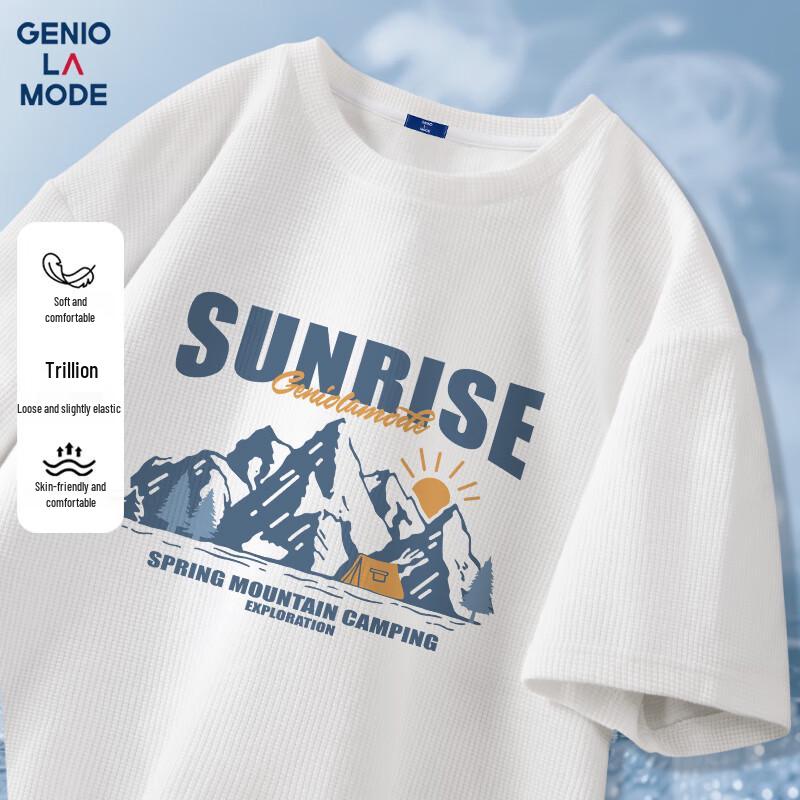 GENIOLAMODE Men s Heavyweight Waffle Print Loose Fit Short Sleeve T-Shirt M