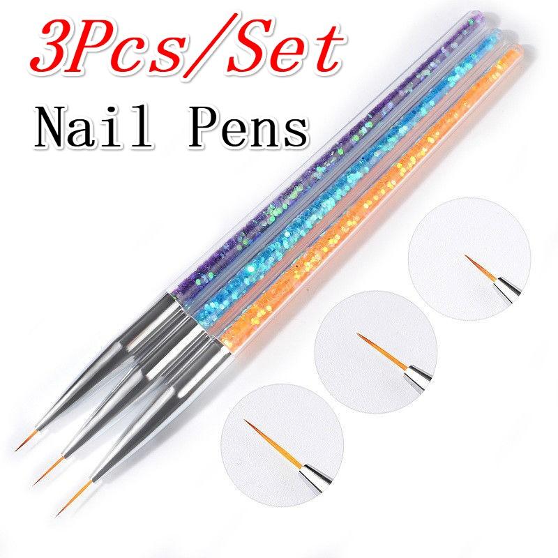3pcs/Set Nail Art Tips Striping Drawing Painting Liner Pen Manicure Tool