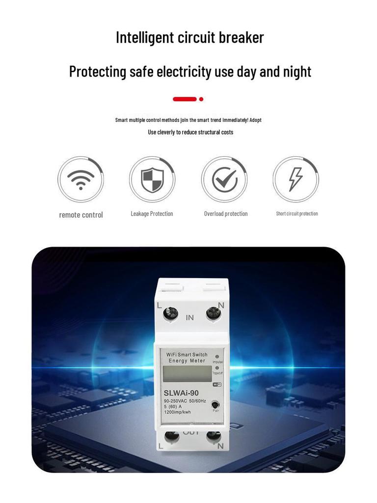 Tuya Smart WiFi 220V Multifunctional Digital Electricity Meter with Remote Control and DIN Rail Mount