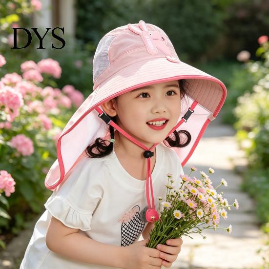 Kids Foldable Camping Hat Summer Sun for Boys Girls, Breathable Mesh Wide Brim Cap with Neck Accessories Flap, Adjustable Strap & Whistle, UV