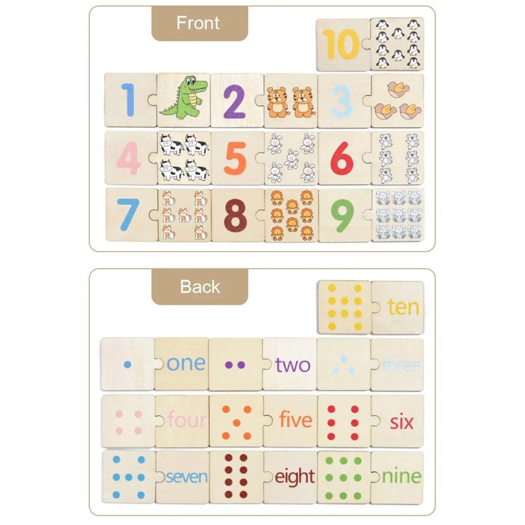 Wooden Number Matching Puzzle Animal Numbers English Cognitive 1-10 Digital Enlightenment Math Educational Toys for Children