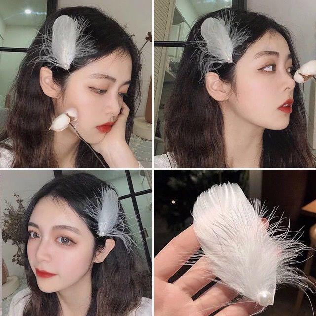 Feather Headdress Hair Clip - Cute Fairy Fur Hanfu Accessory for Girls