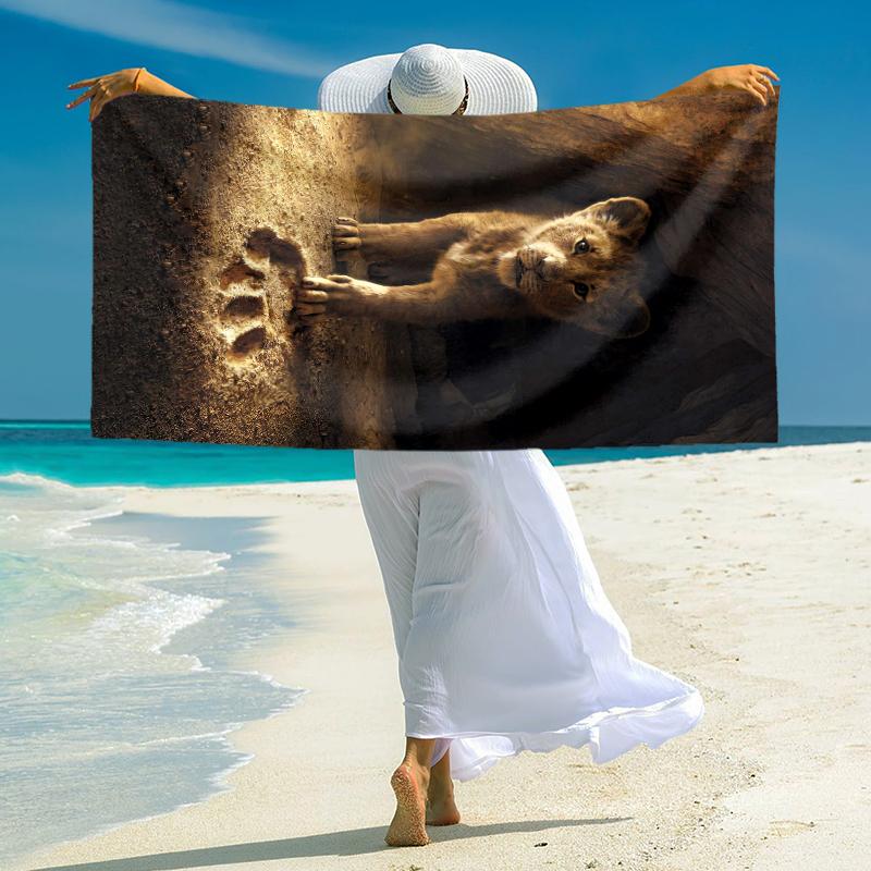 1Pc Lion Cub Explores Jungle Beach Towel Microfiber Beach Towel Thin Absorbent For Beach Swimming Yoga Bath Sports 0917269